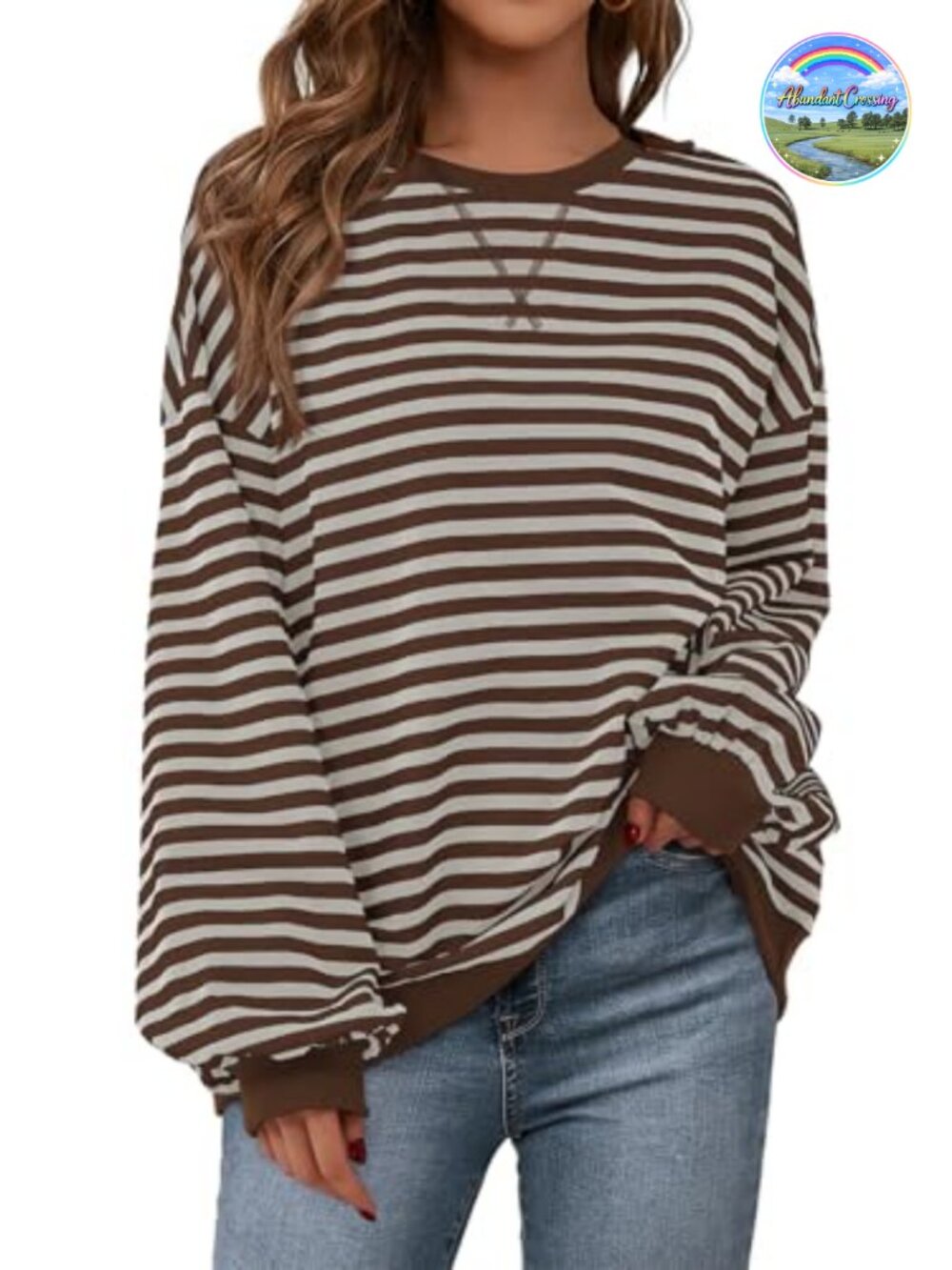 PRETTYGARDEN Womens Striped Oversized Sweatshirt Crewneck Pullover